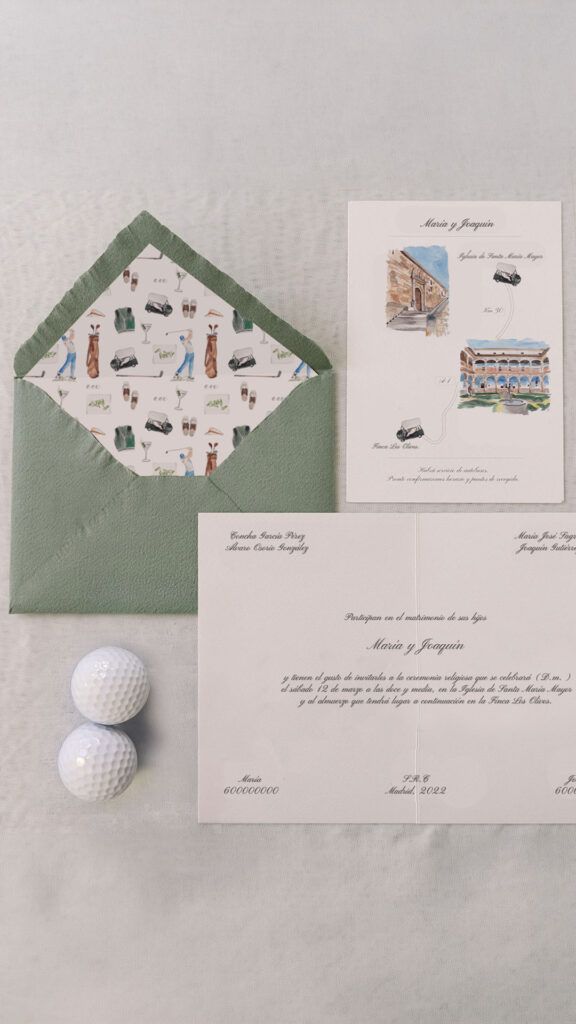 invitacion ilustrada de golf para bodas