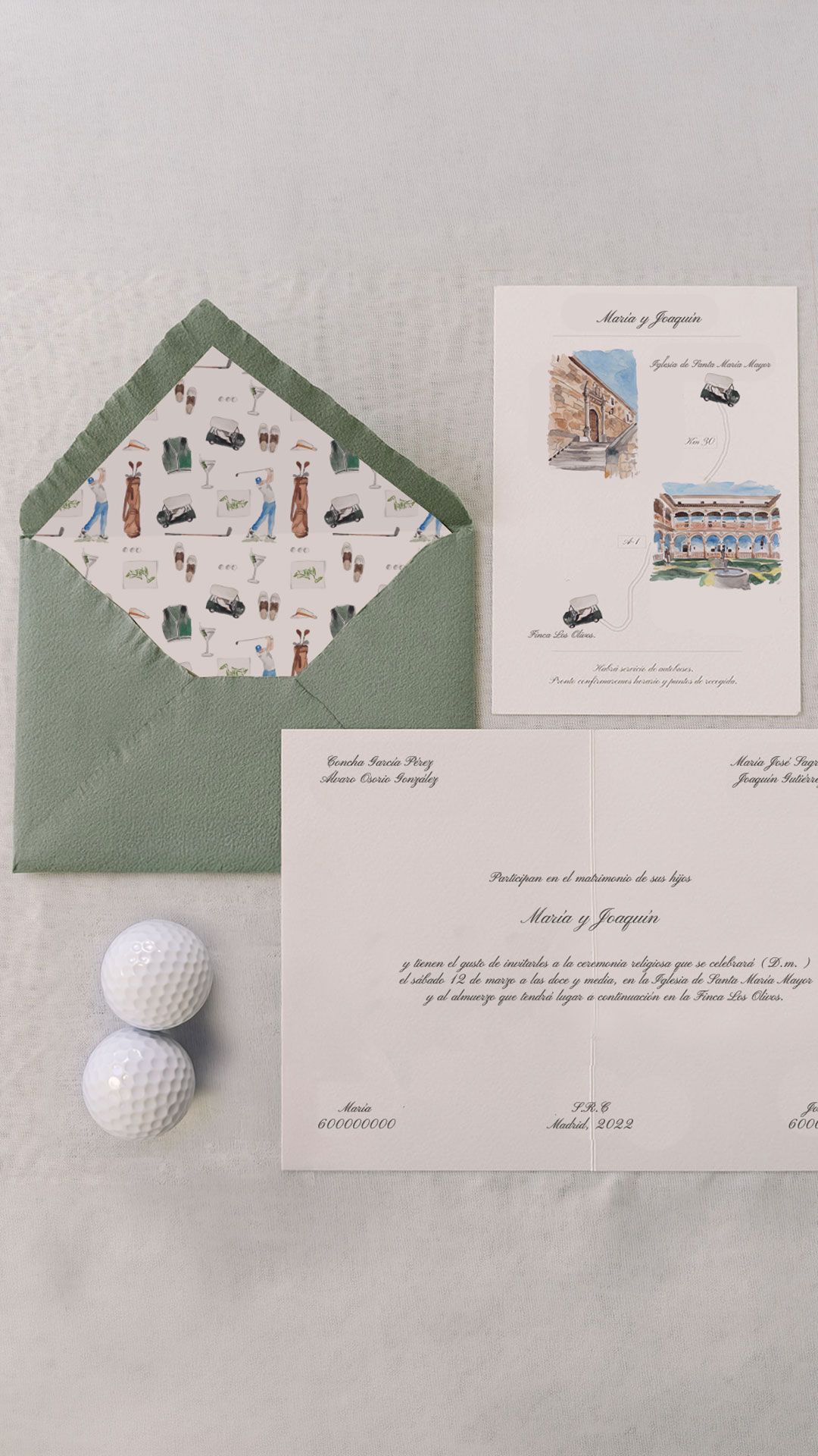 invitacion ilustrada de golf para bodas