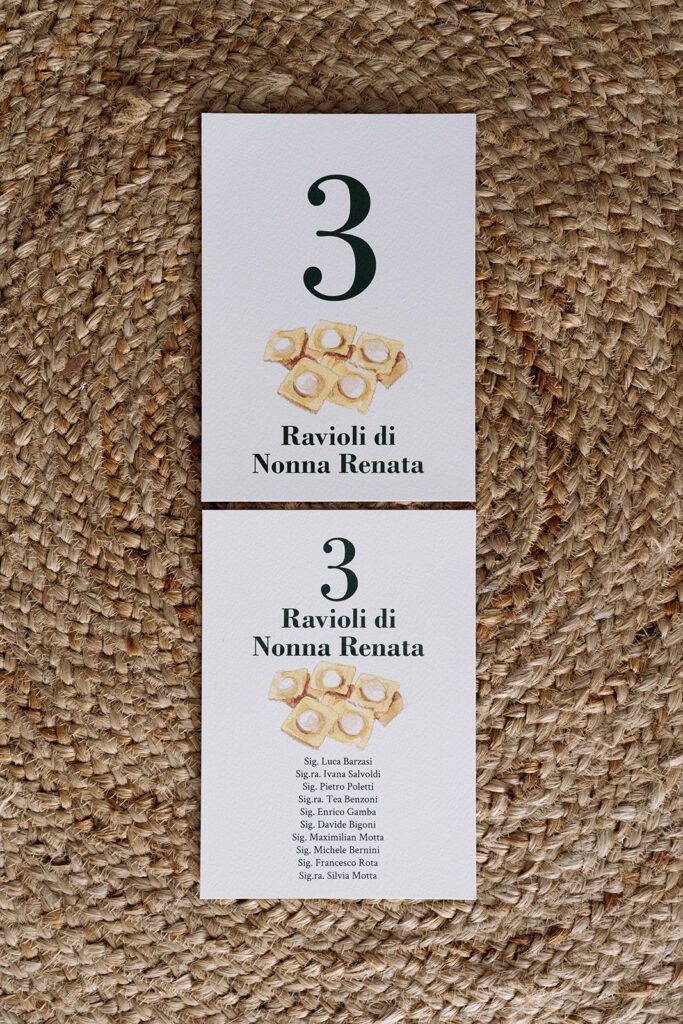 Meseros personalizados para boda con temática gastronómica de pasta