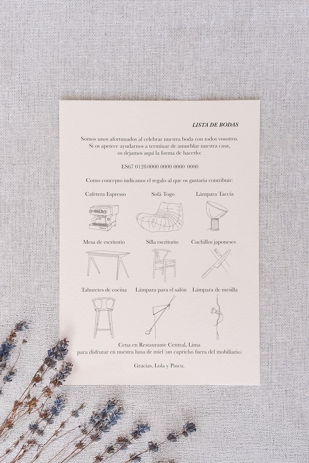 lista de bodas personalizada diseñada a medida
