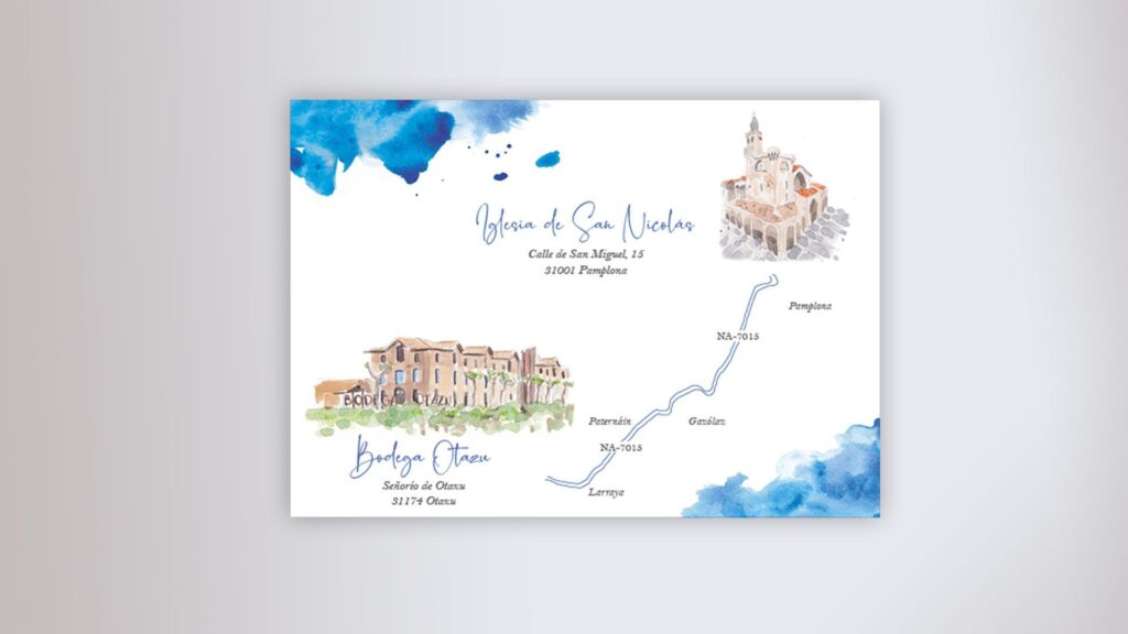 Mapa acuarela dibujos invitación boda