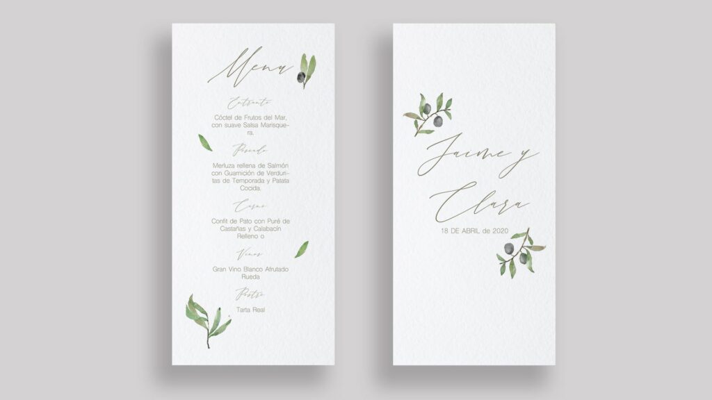Menu Minuta Olivos boda