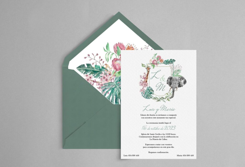 invitacion de boda con escudo africano
