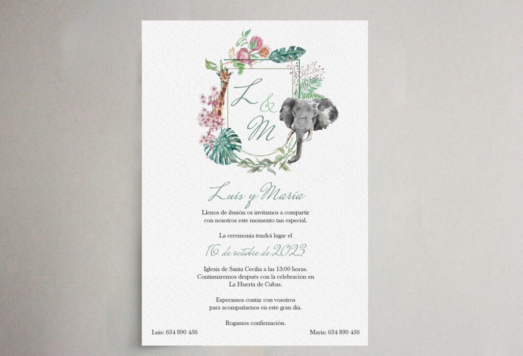 invitacion de boda con escudo africano