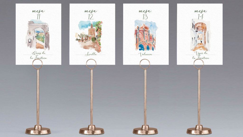 Meseros de boda personalizados con temática ciudades sitios lugares