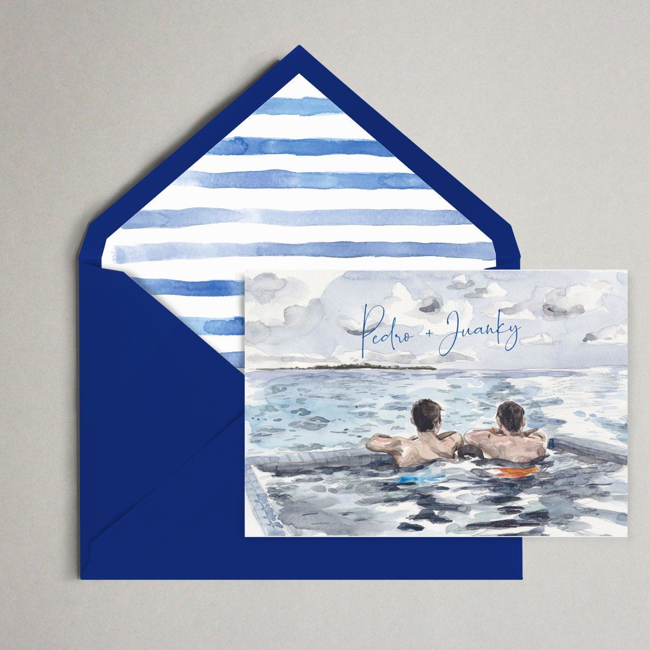 Invitación de boda marinera gay mar personalizada