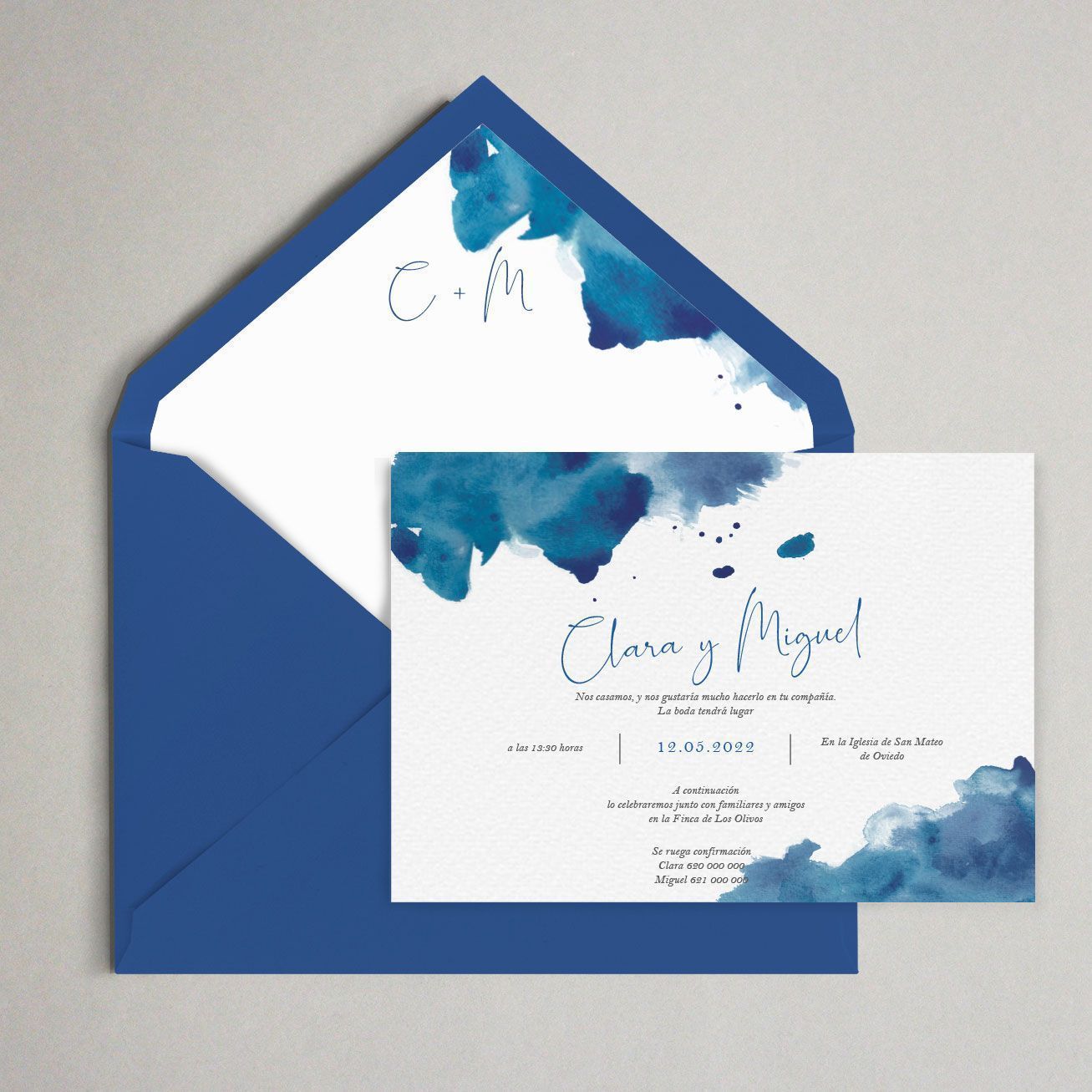 dos terrones invitacion boda azul y personal y unica