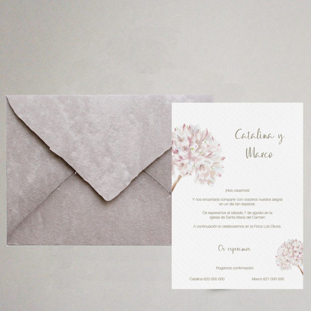 invitación de boda flor biznaga artesanal elegante