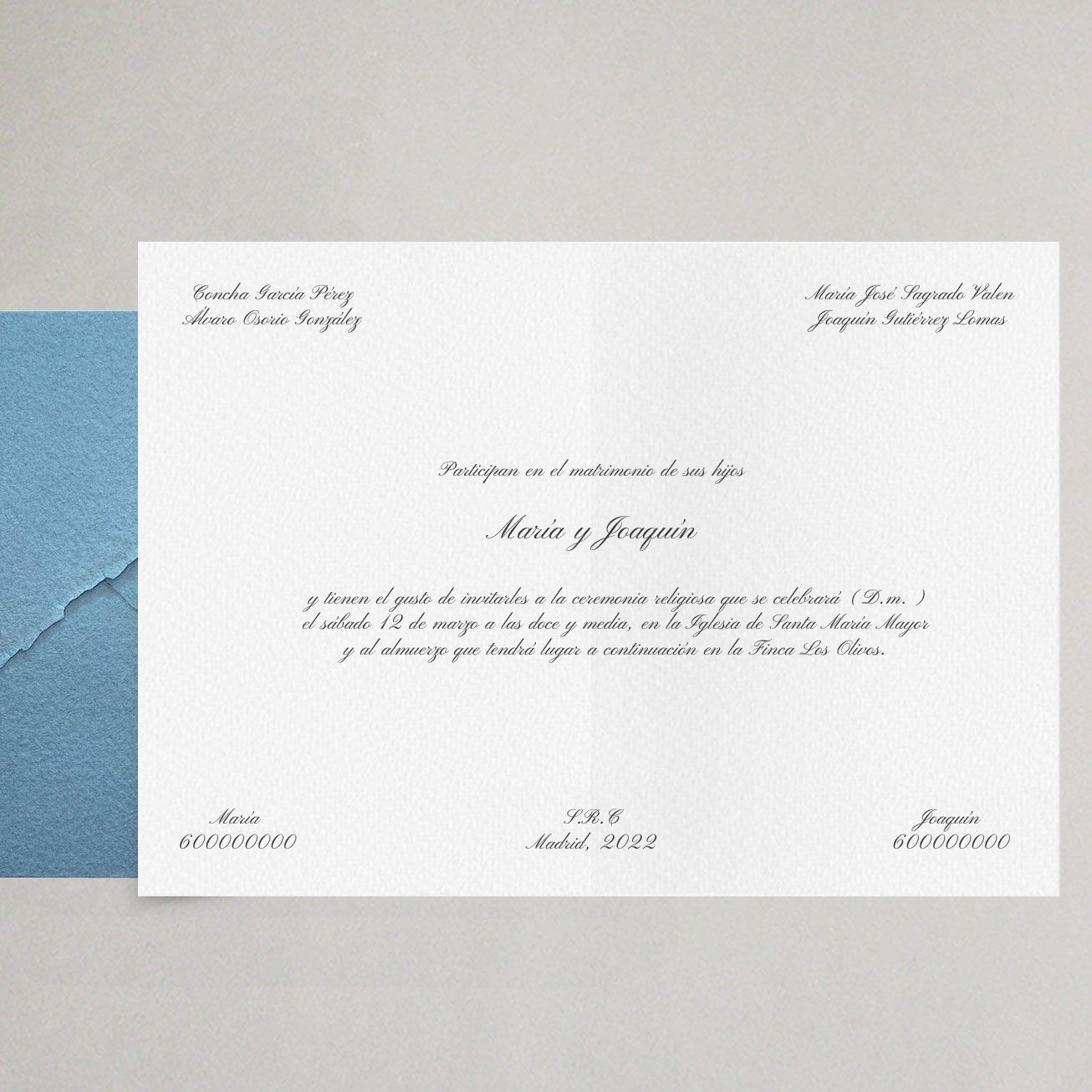 invitación clásica papel artesanal elegante boda