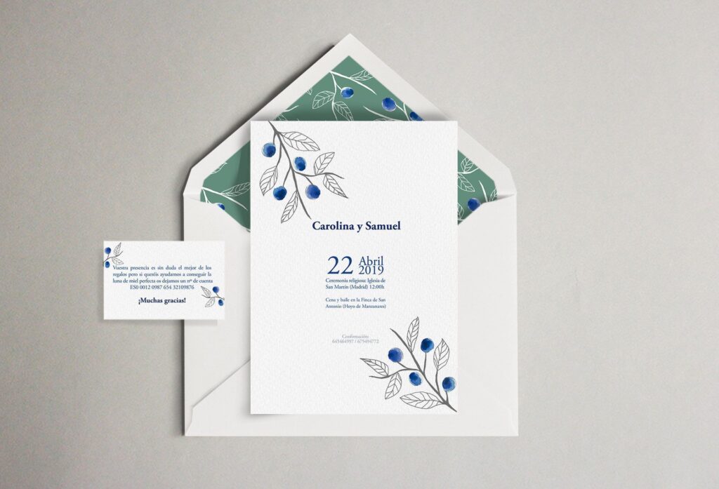 invitacion con sobre forrado de moras