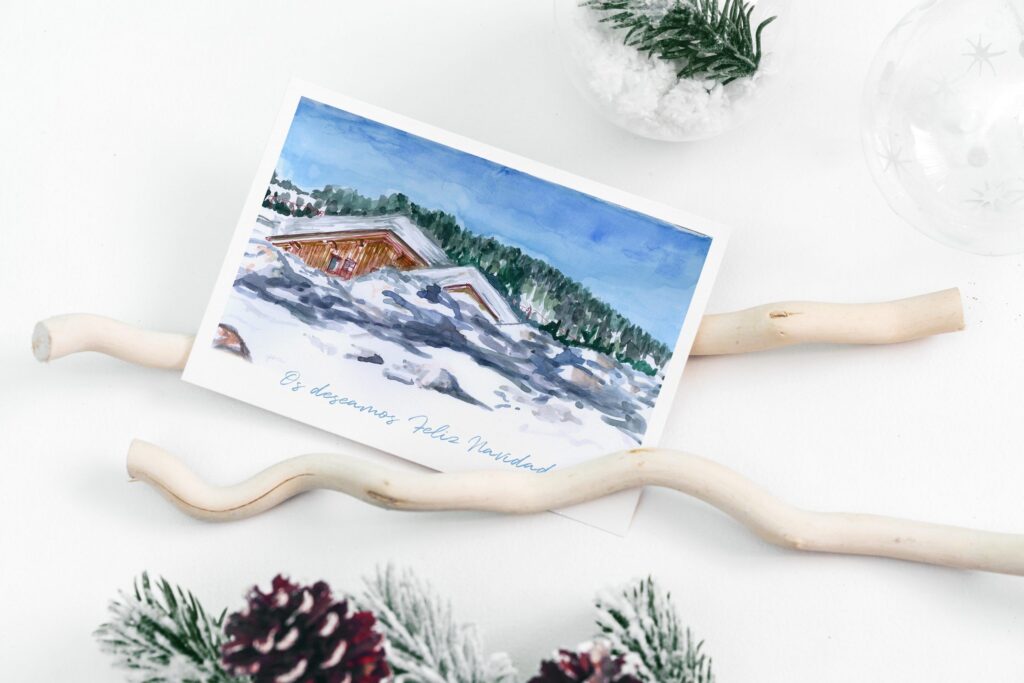 postal navidad acuarela dos terrones