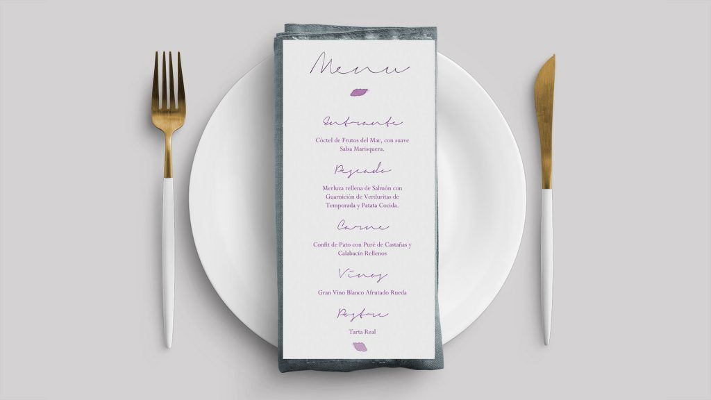 menu flor desdibujada morada boda