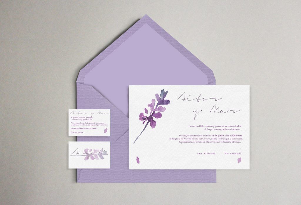 invitación boda lavanda flor desdibujada acuarela