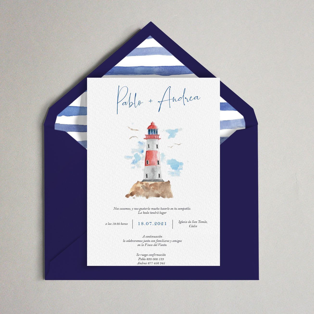 sobre invitación marinera faro mar