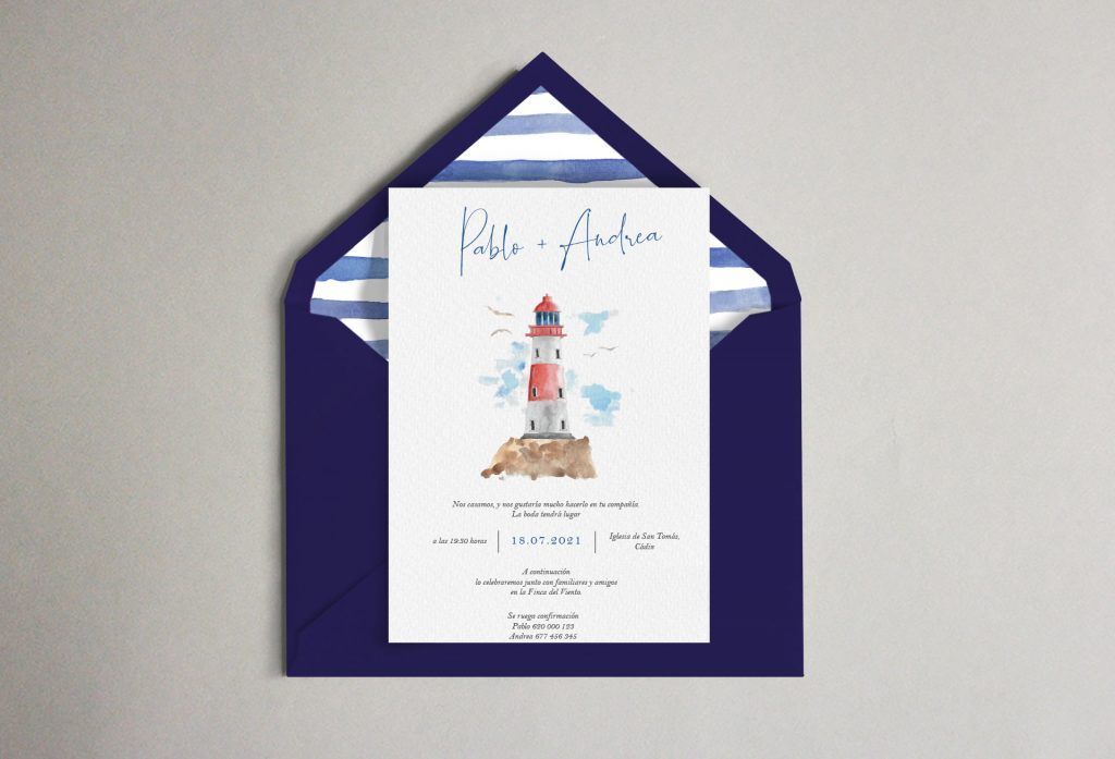 sobre invitación marinera faro mar
