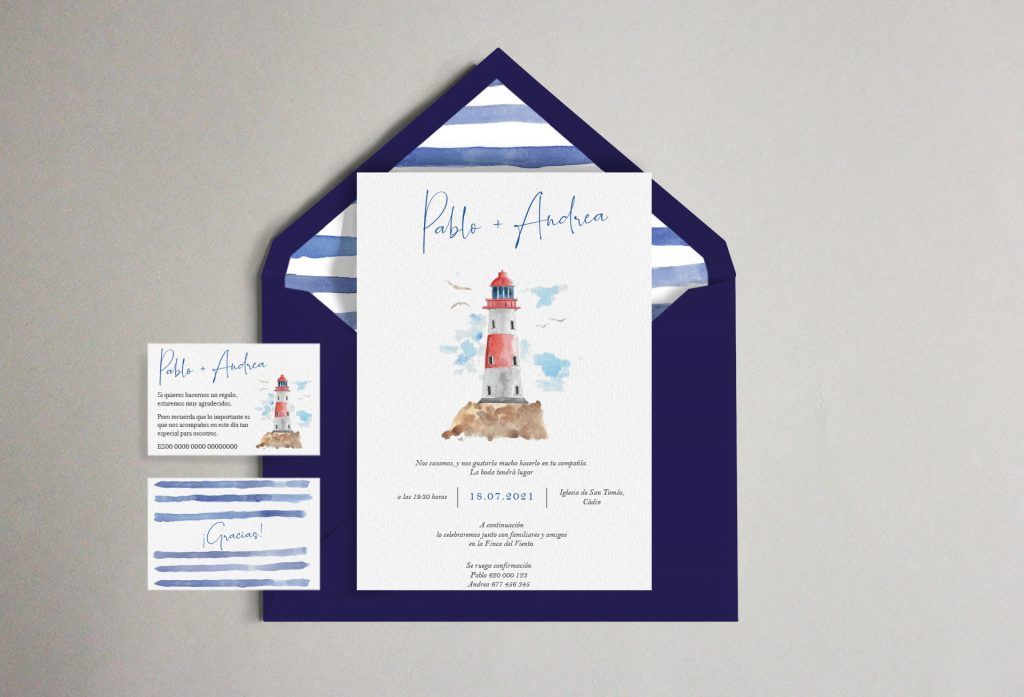 sobre invitación marinera faro mar