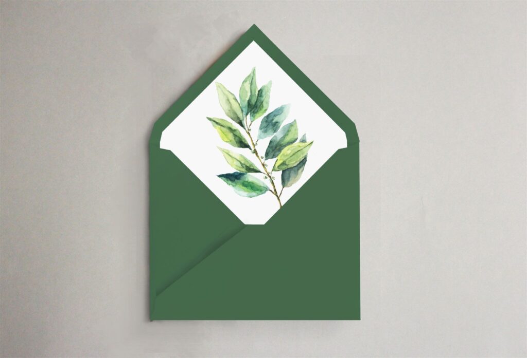 sobre verde hoja invitación boda forrado