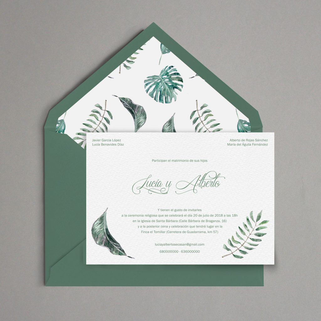 Invitación de boda personalizada hojas clásica