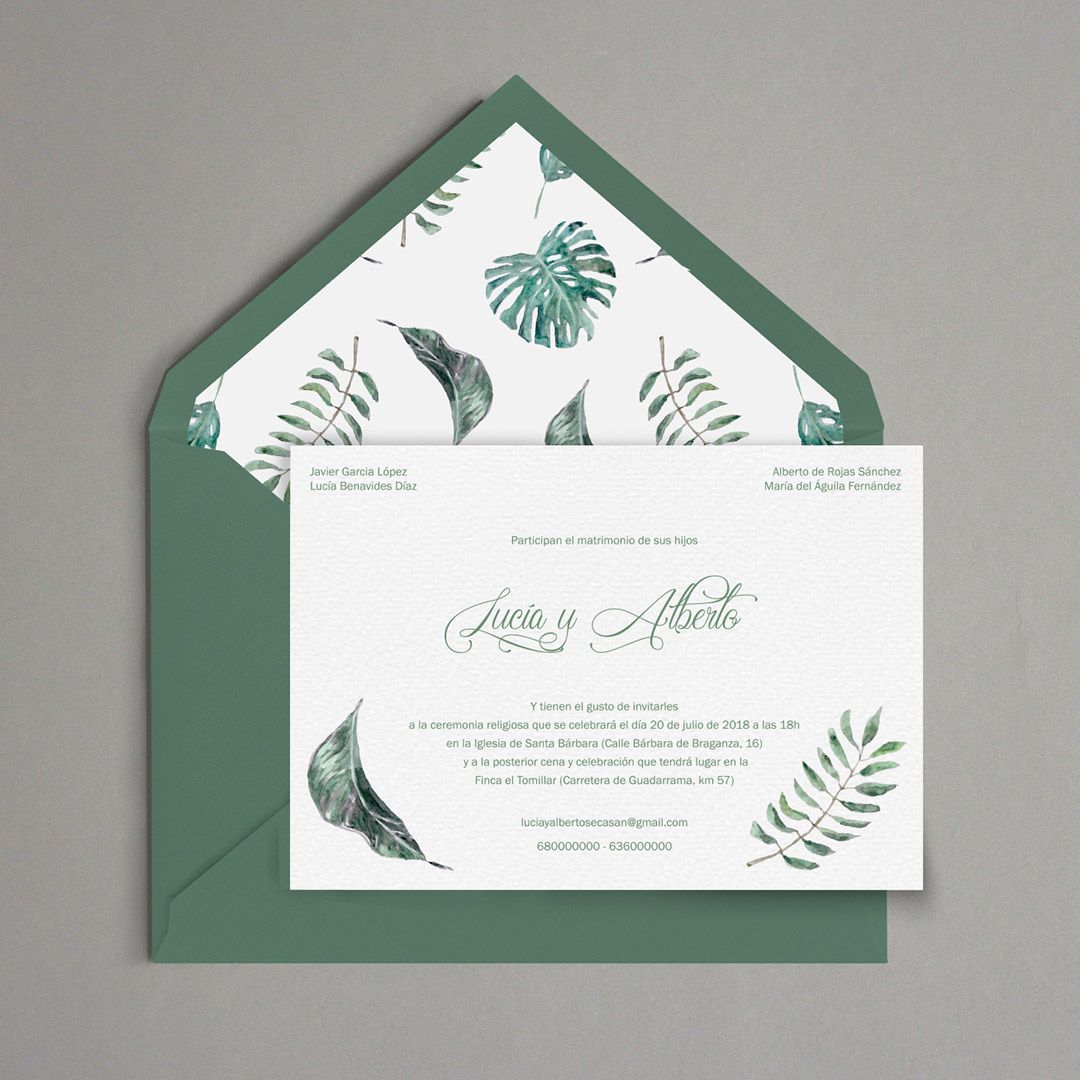 Invitación de boda personalizada hojas clásica