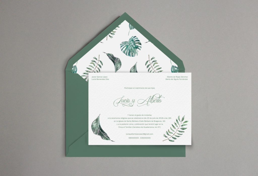 invitación hojas verde