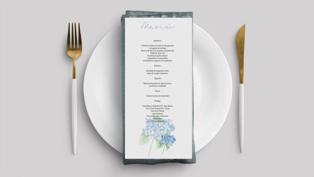 Menu minuta hortensia azul
