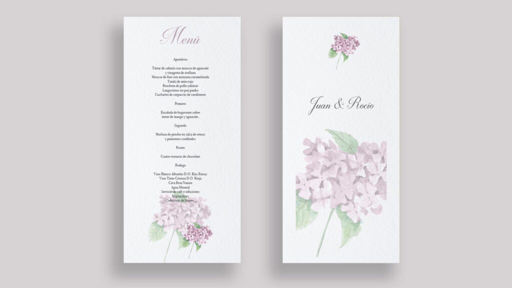 menu hortensia rosa boda
