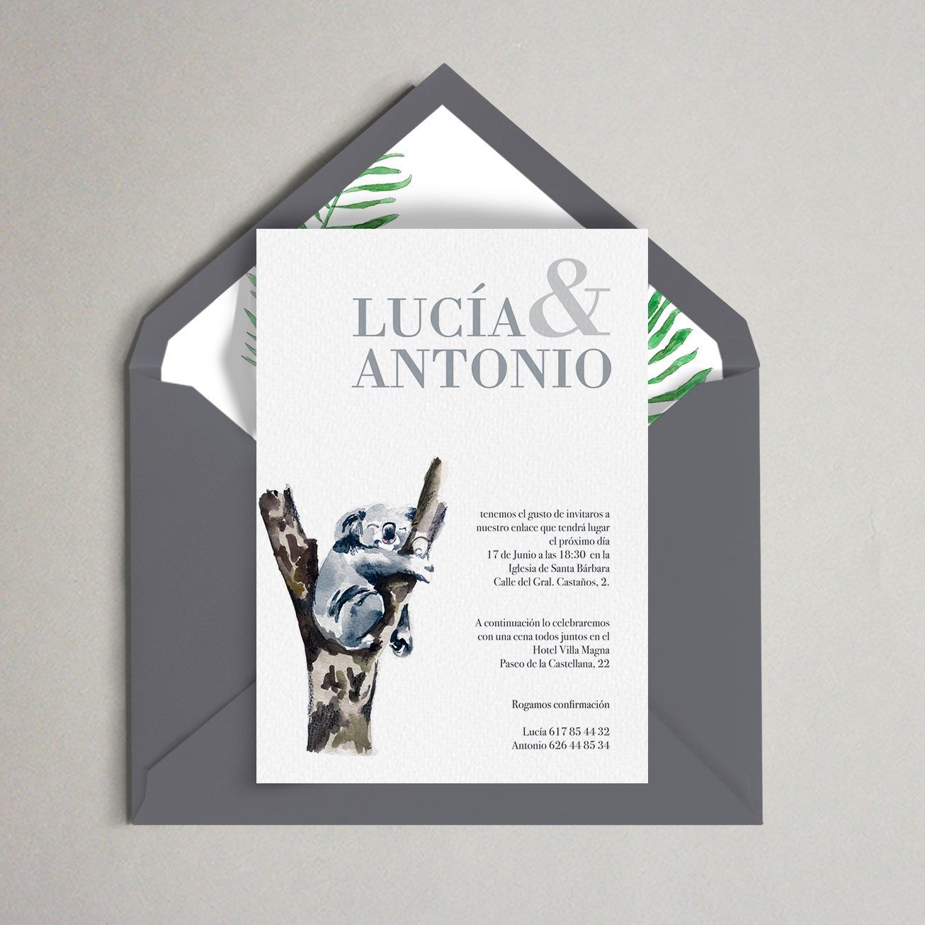 invitación koala boda bambu