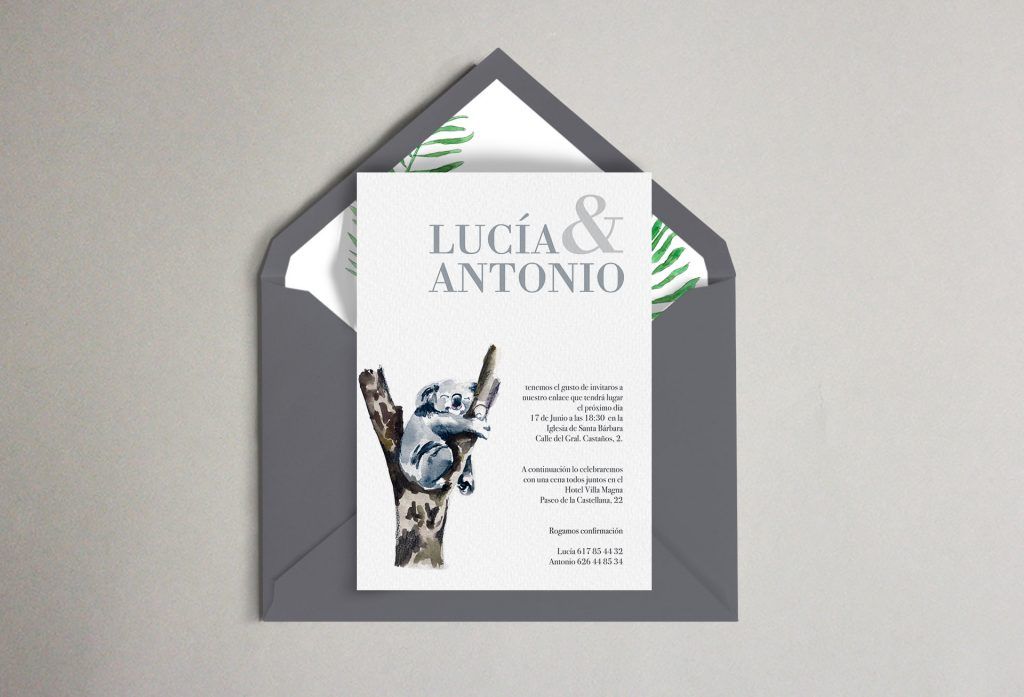invitación koala boda bambu