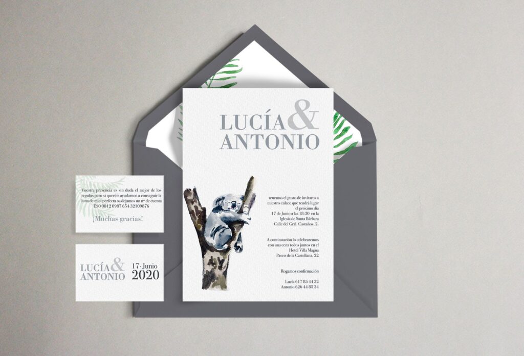 invitación koala boda bambu