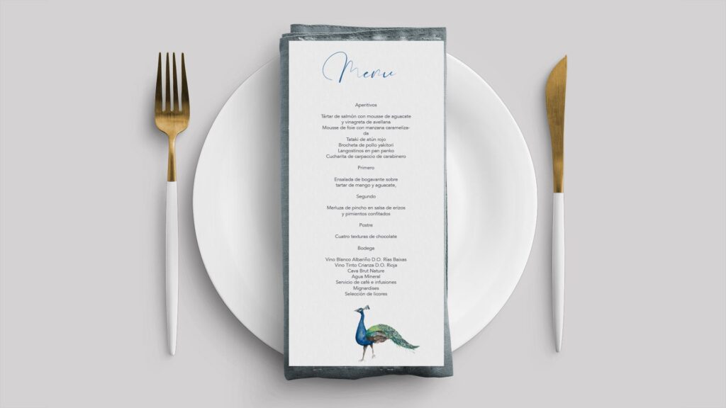 menu pavo real minuta boda