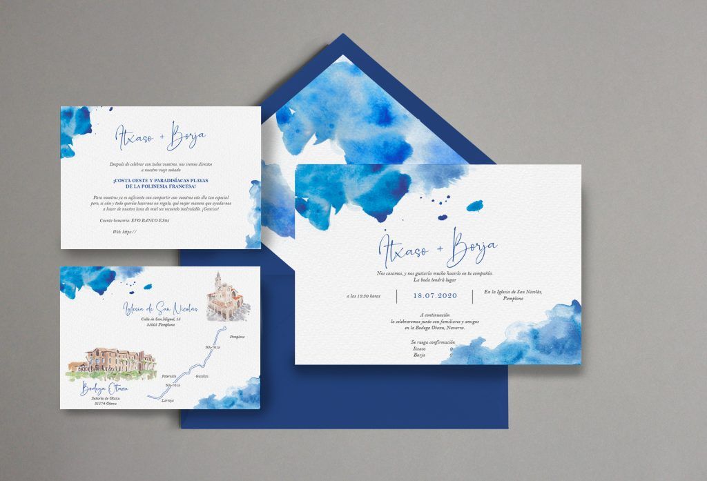 dos terrones invitacion boda azul y personal y unica