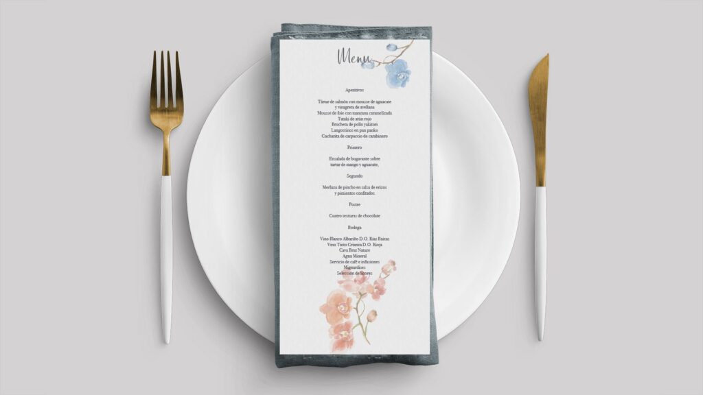 menu boda orquídea flor acuarela