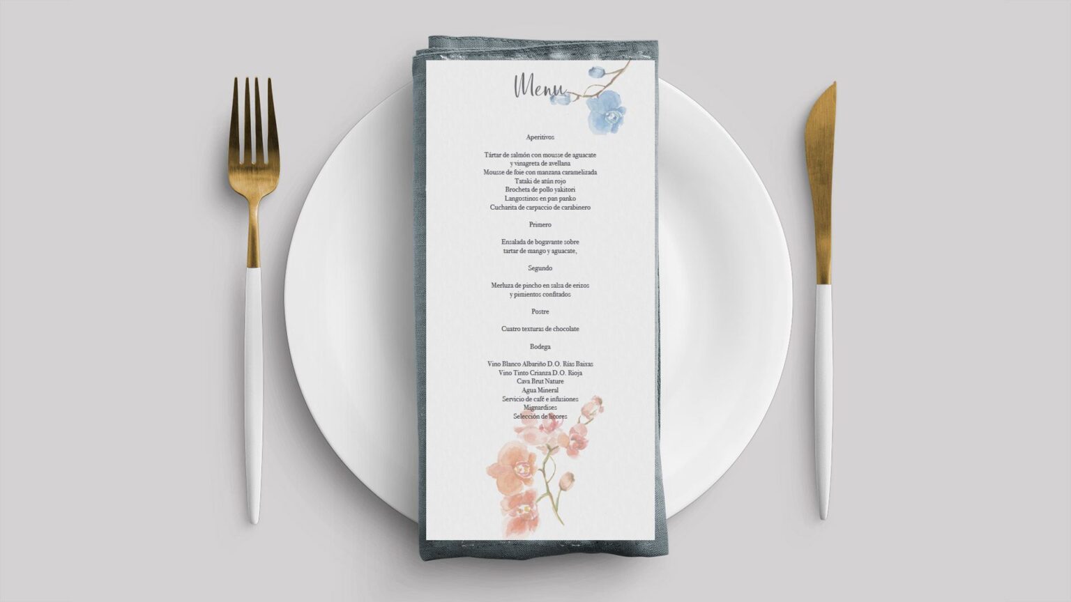 menu boda orquídea flor acuarela