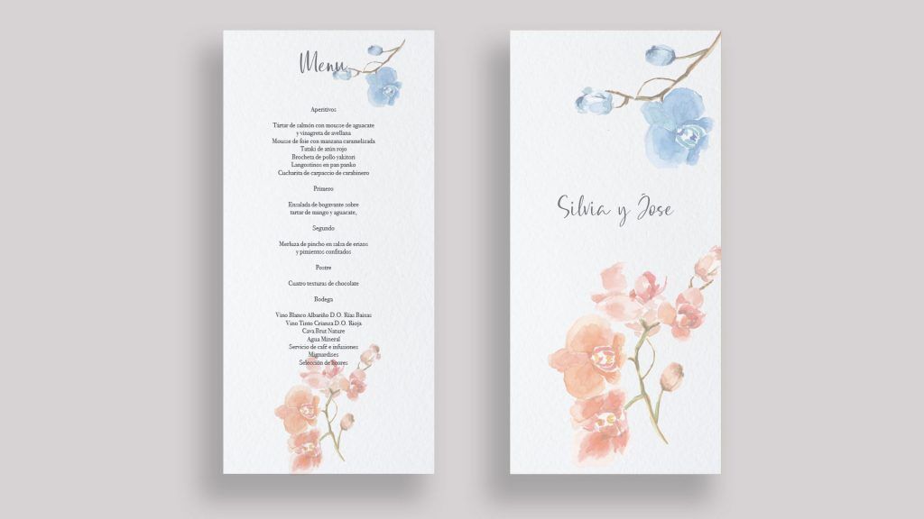 menu boda orquídea flor acuarela