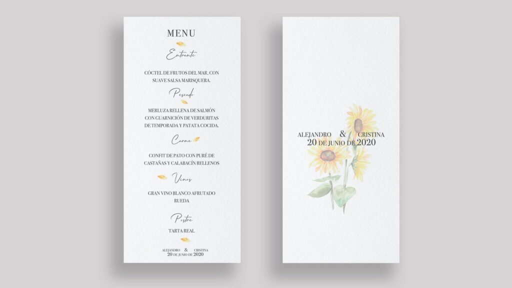 minuta girasoles boda menu flor