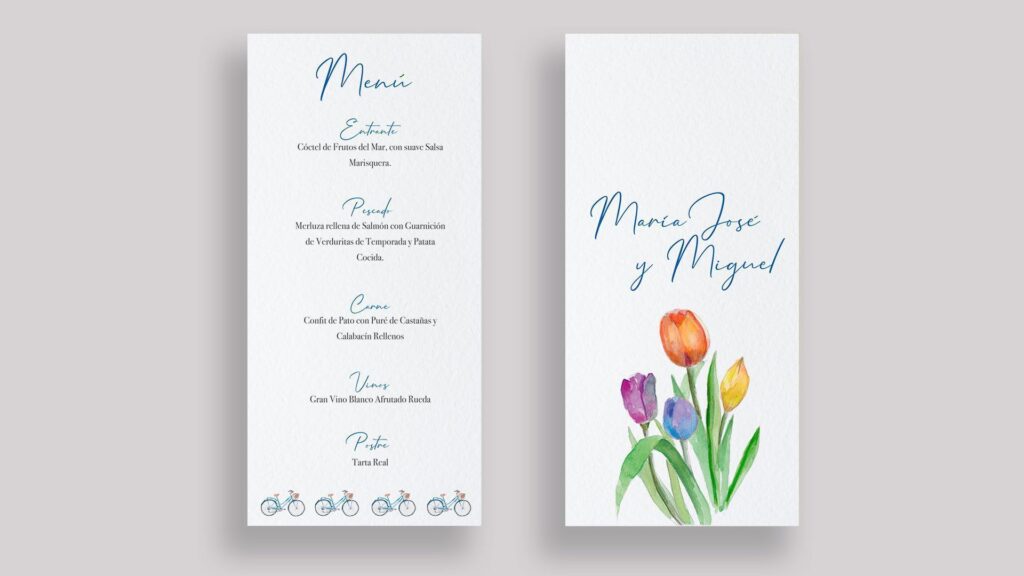 menu minuta boda bicis tulipanes