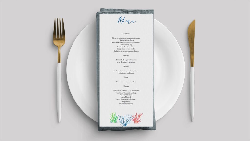 menu minuta corales mar boda