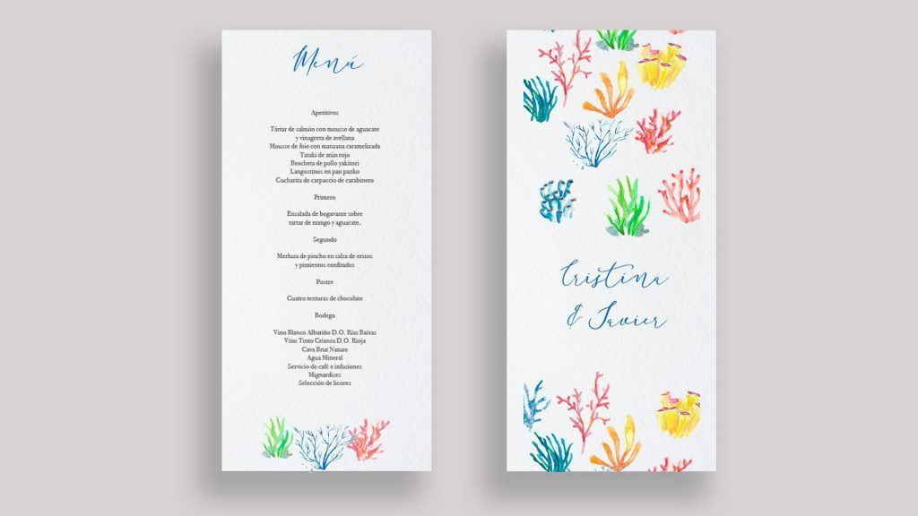 menu minuta corales mar boda