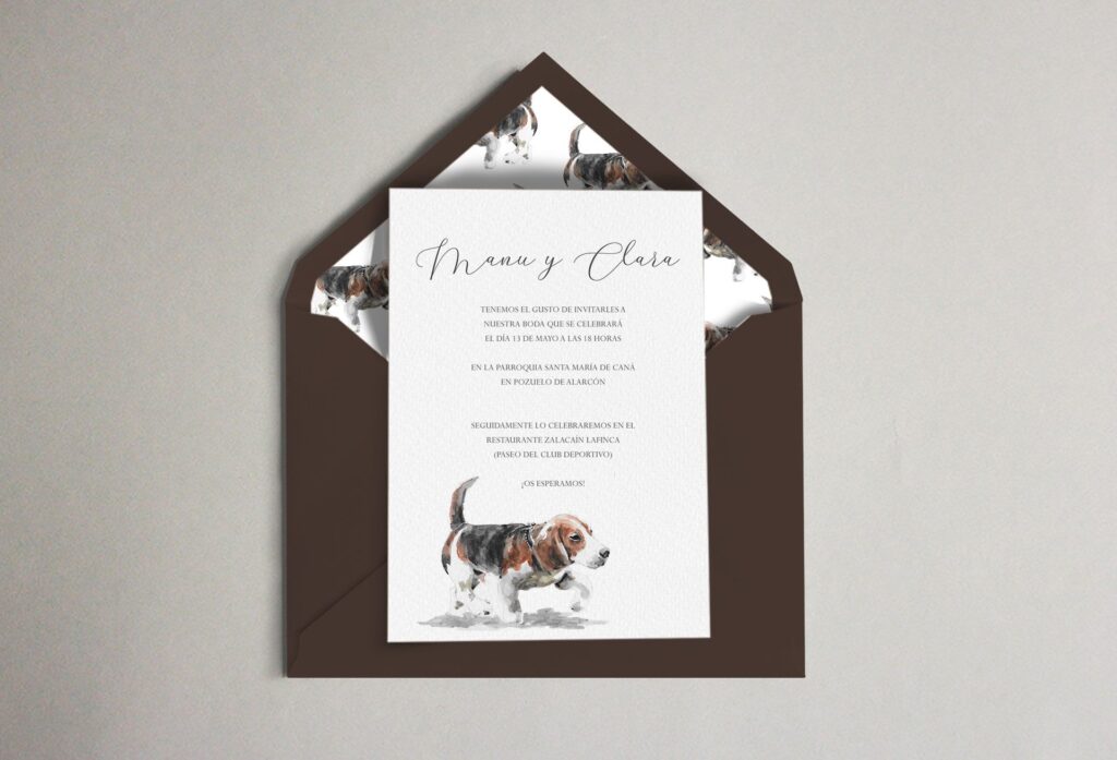 invitación sobre forrado beagle perro boda