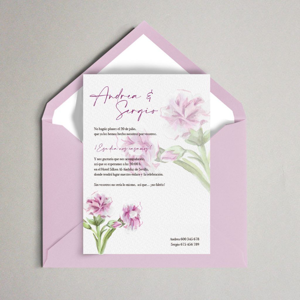 Invitación claveles flor boda