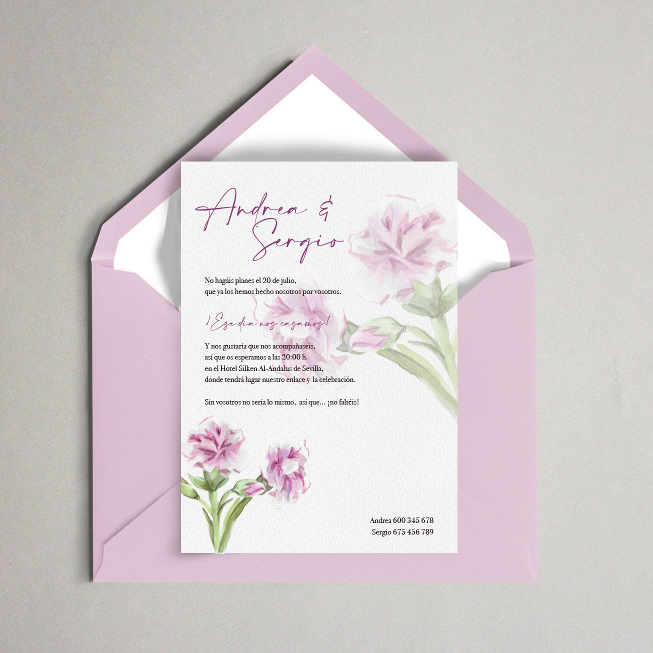 Invitación claveles flor boda