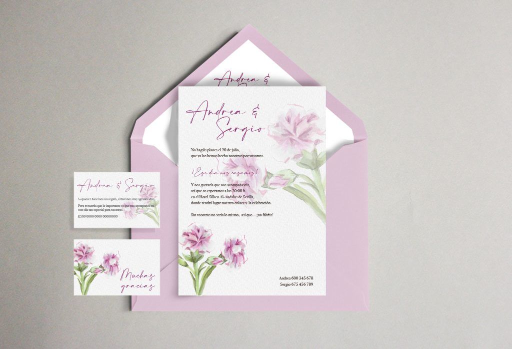 Invitación claveles flor boda