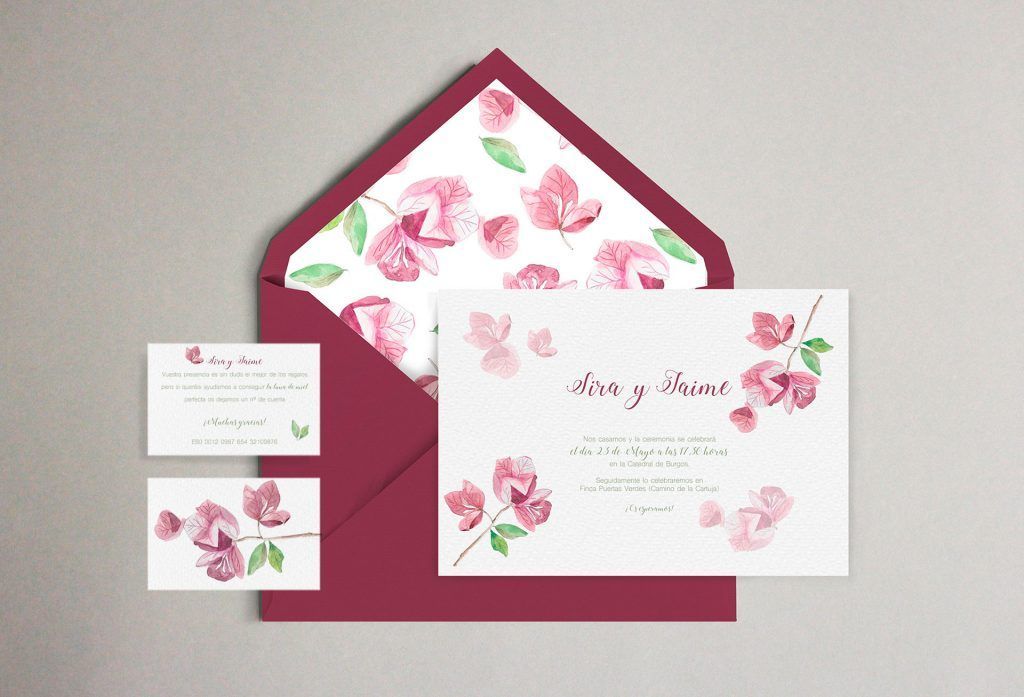 invitación sobre boda buganvilla