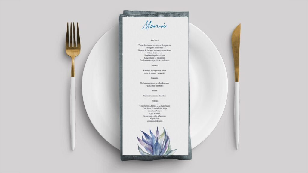 invitación boda cactus mexico minuta menú