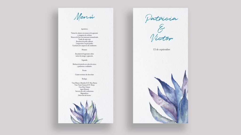 invitación boda cactus mexico minuta menú