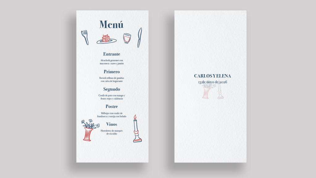 menu boda minuta crayon original