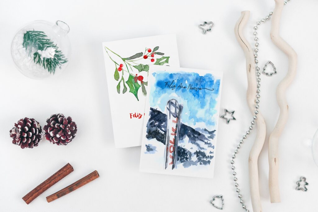 postal navidad acuarela dos terrones