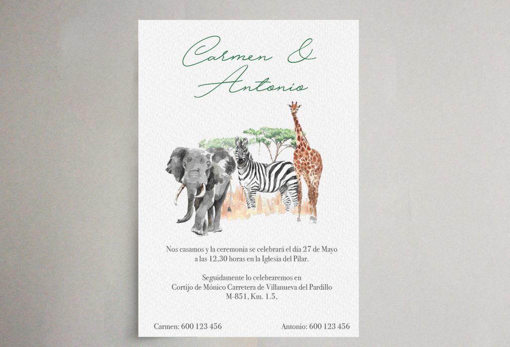 invitacion boda animales africanos