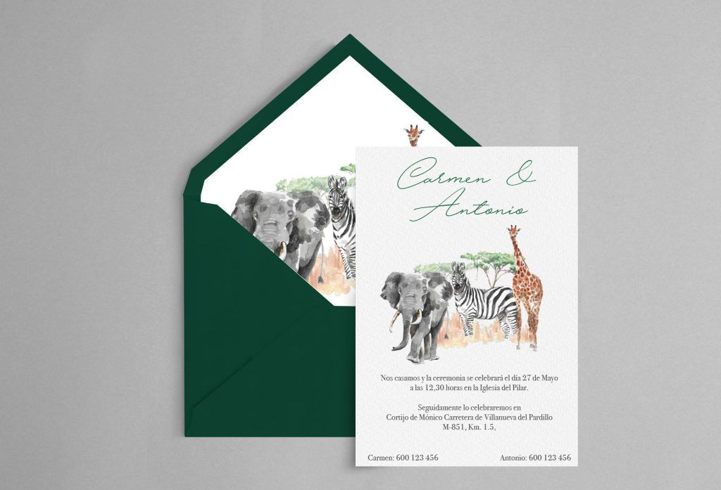 invitacion boda animales africanos