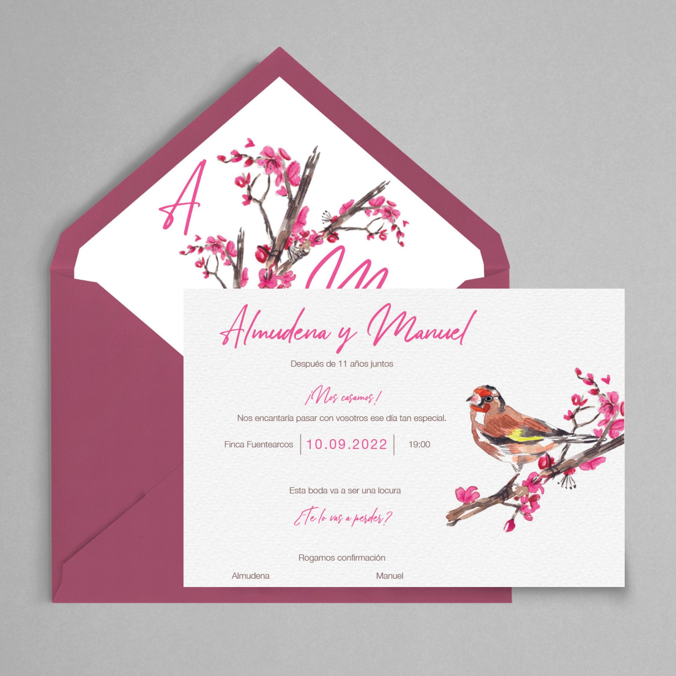 invitación almudena pajaros